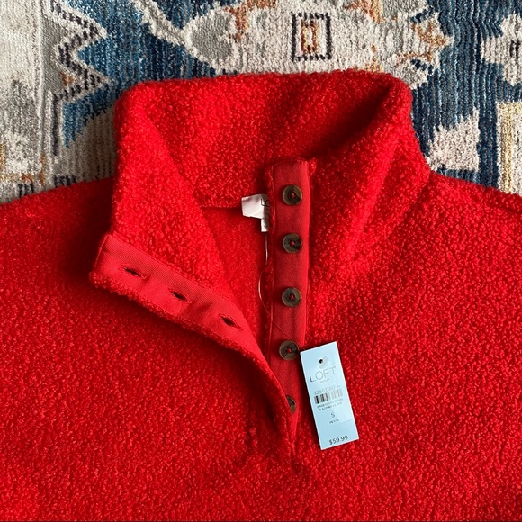 NWT LOFT Size SP Red Sherpa Fleece Lined Pullover - Picture 4 of 6